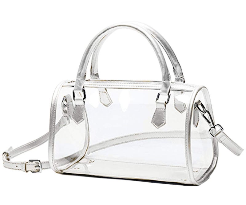 Rullar Women Clear Jelly Purse Transparent Handbag Top Handle Shoulder Bag PVC Purse Totes Satchel White